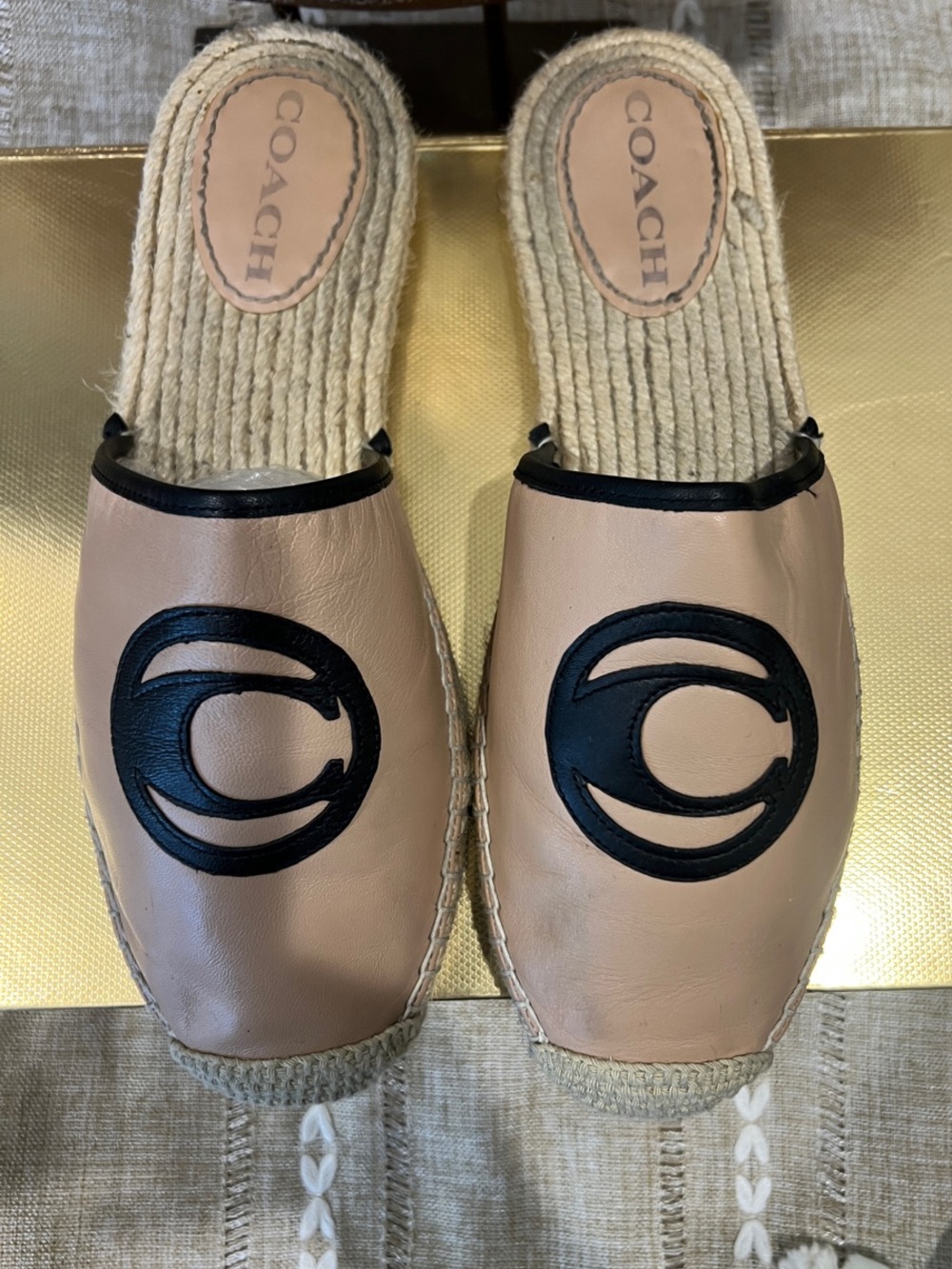 Coach Blush Pink Leather Espadrille Flats with Black Logo - Picture 2 of 8